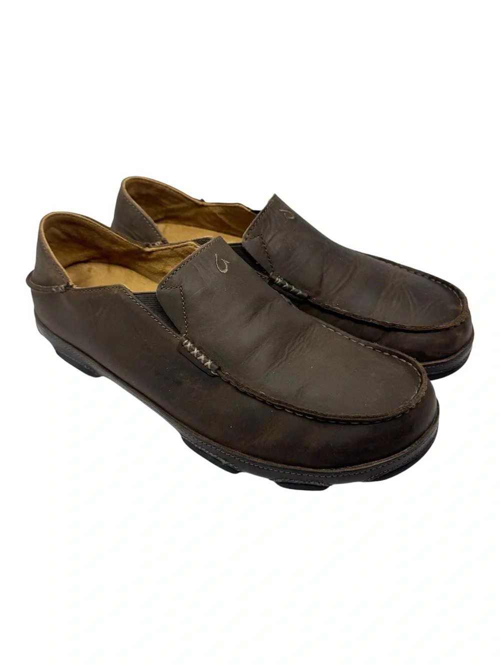 OluKai Moloa Brown Leather Slip On Loafers  Mens Size 13 Casual Shoes
